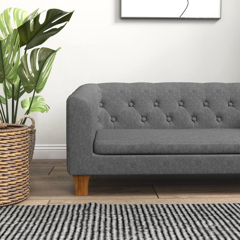 Medium Dog Sofa with Removable Faux Linen Cushion Pine Wood Frame Gray and Natural Wood Finish - 37.75" W x 23.5" D x 16.5" H