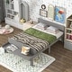 preview thumbnail 3 of 6, Grey Full Size Wood Platform Bed w/ Footboard Bench Upholstered Bed Frame