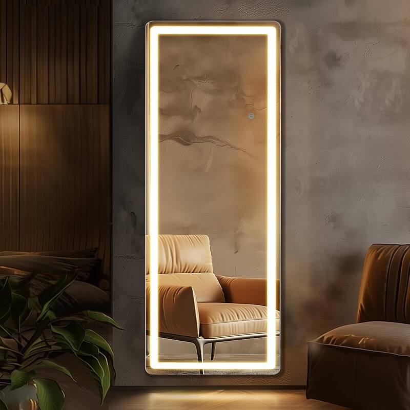 Floor Mirror with LED Light, Full Length Mirror with Stand, Hanging Mirror Wall Mounted Mirror, Full Body Mirror for Living Room