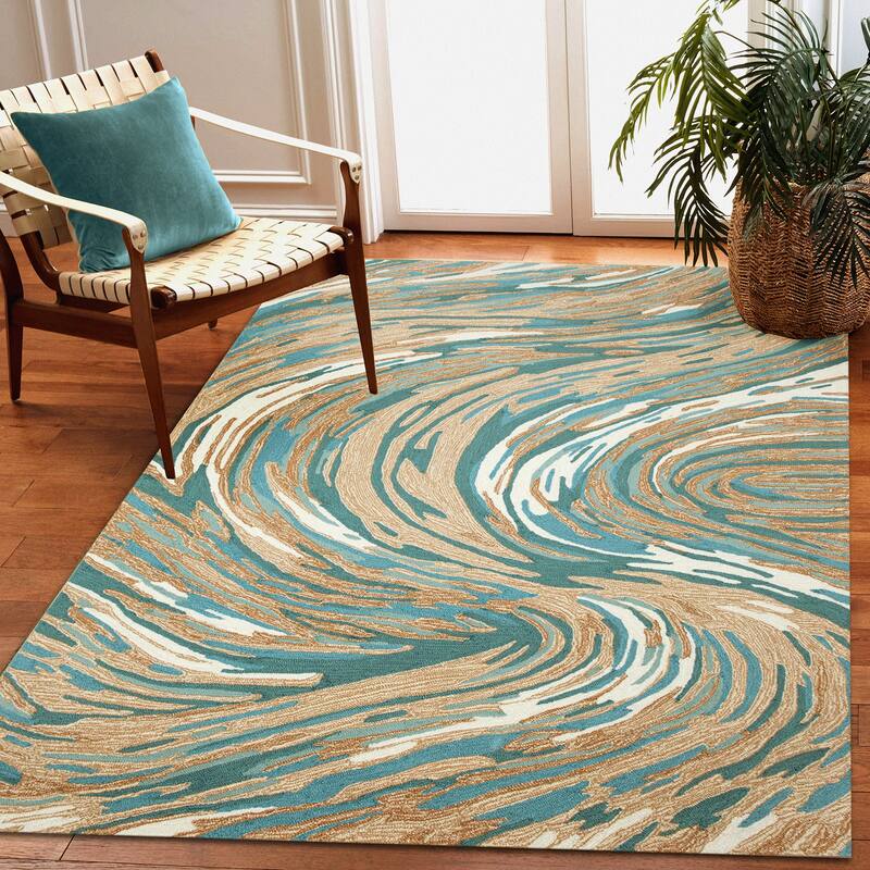 Liora Manne Capri Big Wave Indoor/Outdoor Area Rug - 3'6" x 5'6" - Aqua