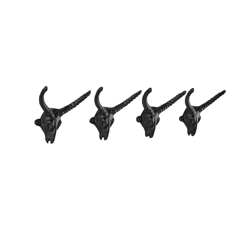 4 Piece Goat Head with Horns Decorative Wall Hook Set