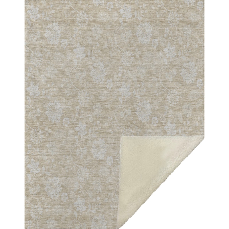 Premium Machine Washable Traditional Floral Sherpa Throw Blanket