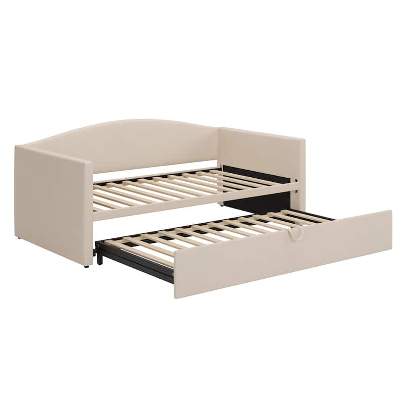 GDFStudio - Twin Size Daybed with Extended Pop Up Trundle, Upholstered Velvet Sofa Bed, Space