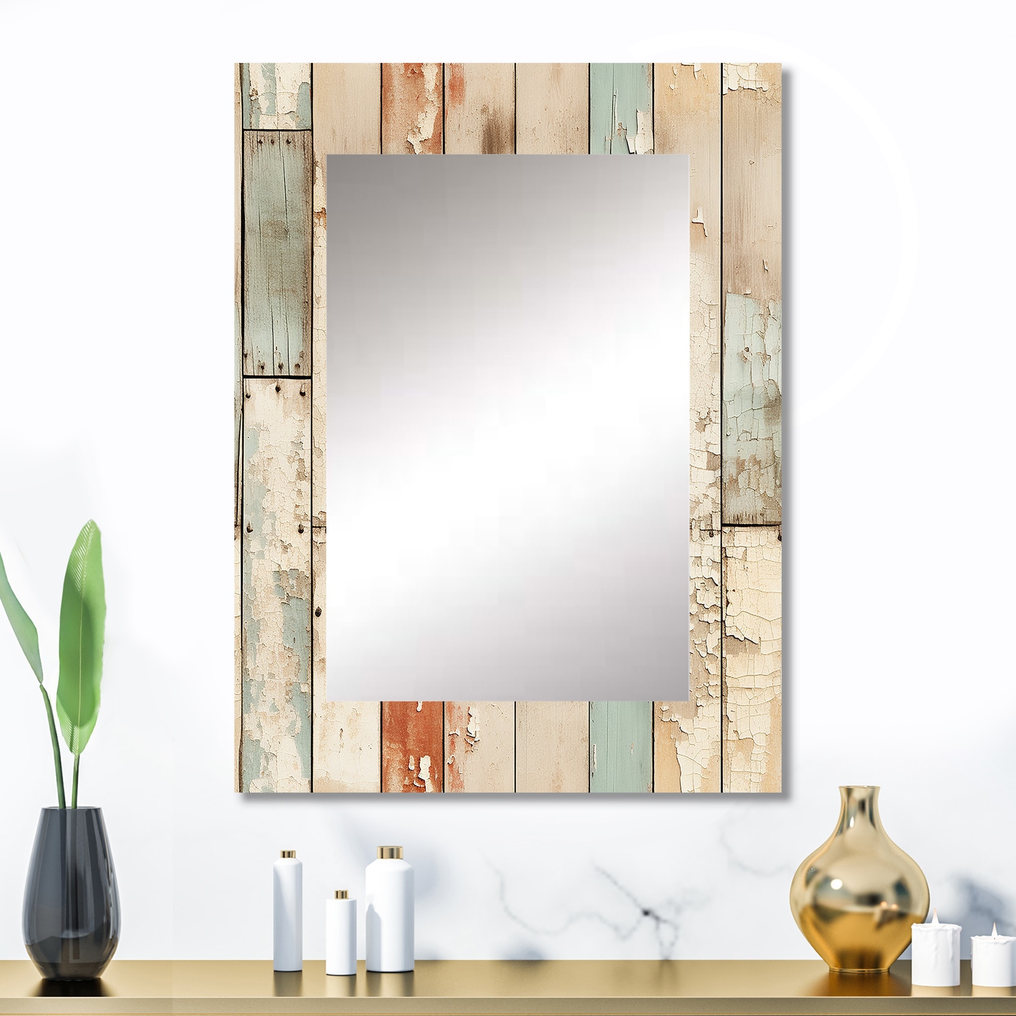 Designart "Rustic Farmhouse Planks" Abstract Brown Wall Mirror - Vintage Large Mirror For Living Room
