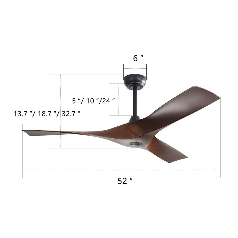 52 Inch Modern Ceiling Fan With 3 ABS Blades Remote Control Reversible DC Motor Without Light For Living Room