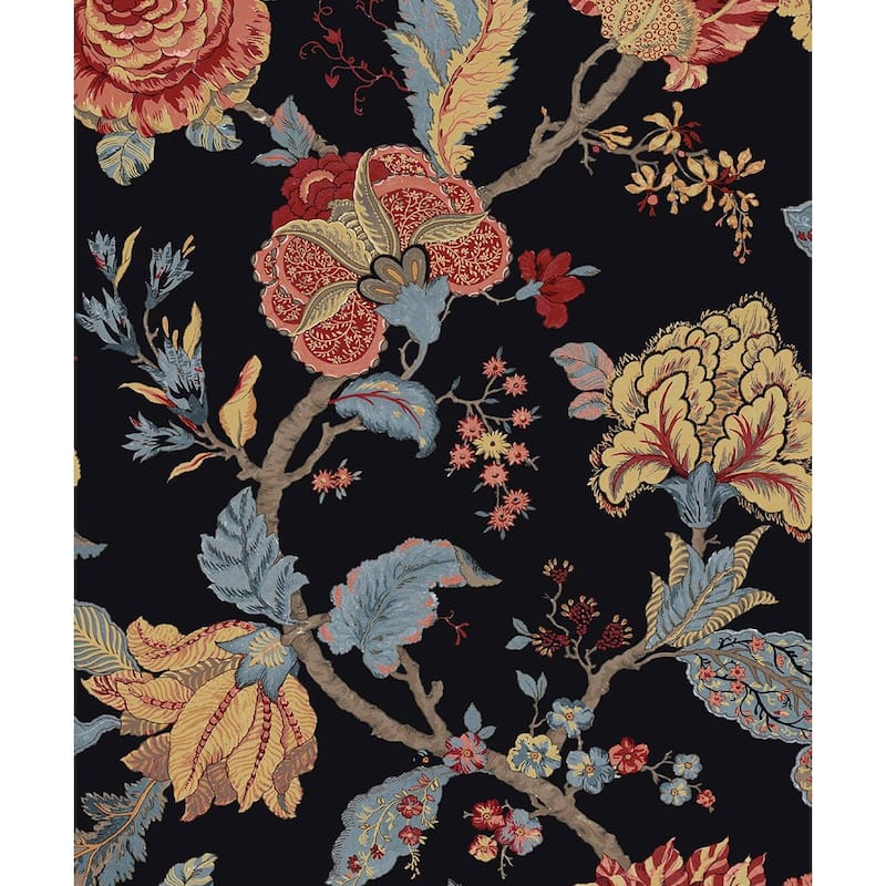NextWall Kianna Jacobean Peel and Stick Wallpaper - 20.5 in. W x 18 ft. L - Ebony