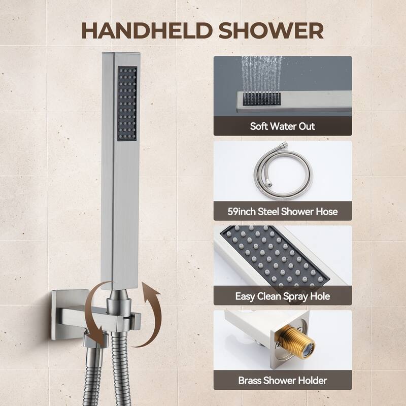 Pressure-Balanced 3-Spray 12 in. Wall Mount Shower System with Handheld Shower Head and 6 Body Jets - 12" x 12"