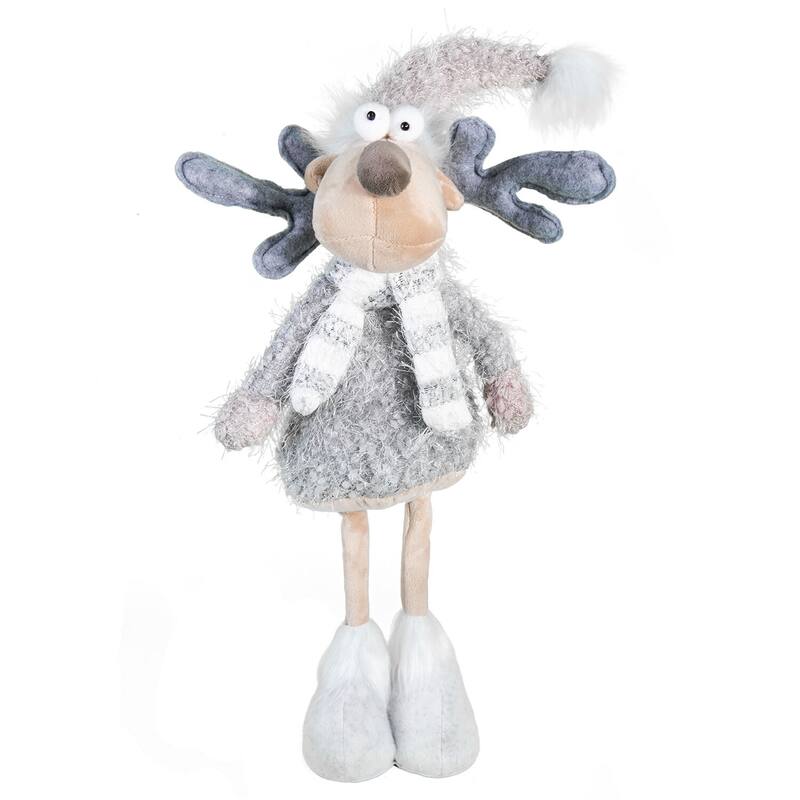 Reindeer with Pink Fluffy Hat Fabric Christmas Decoration