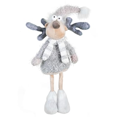 Reindeer with Pink Fluffy Hat Fabric Christmas Decoration
