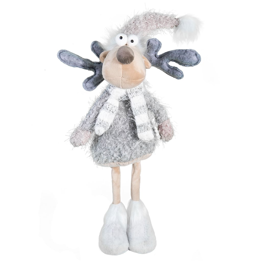 Reindeer with Pink Fluffy Hat Fabric Christmas Decoration