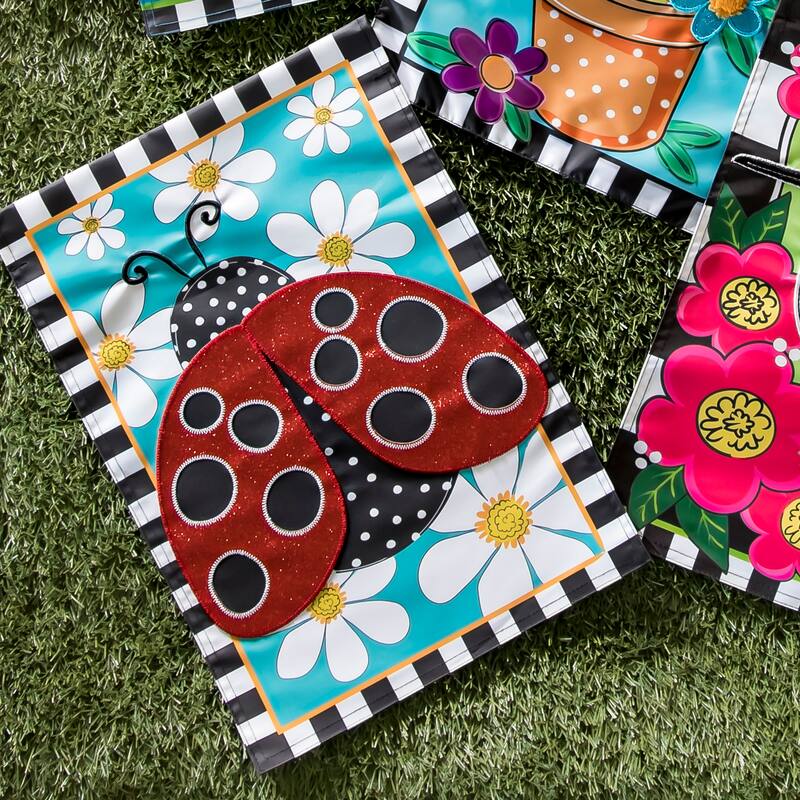 Ladybug with Daisies Garden Applique Flag