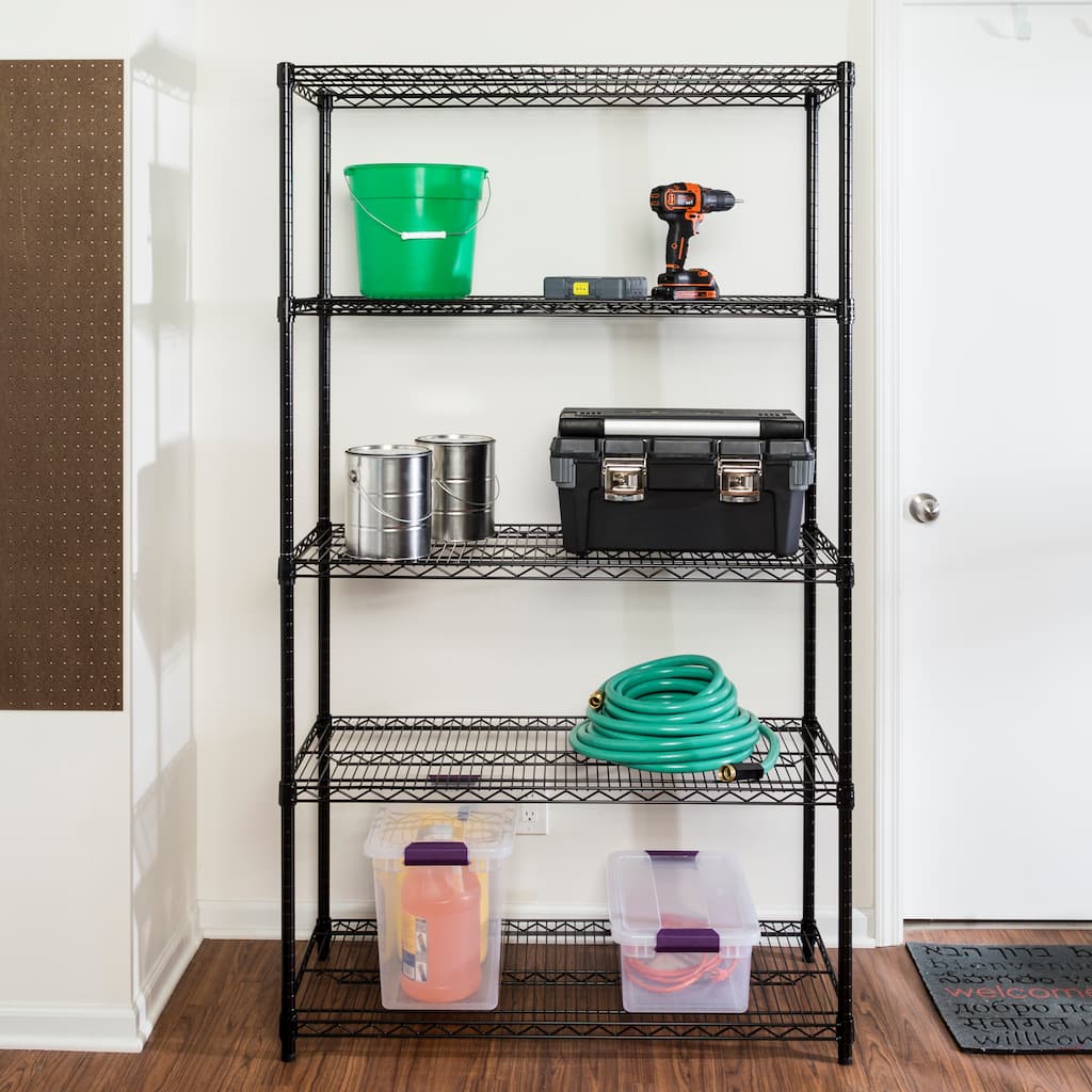 Black 5-Tier Heavy-Duty Adjustable Shelving Unit