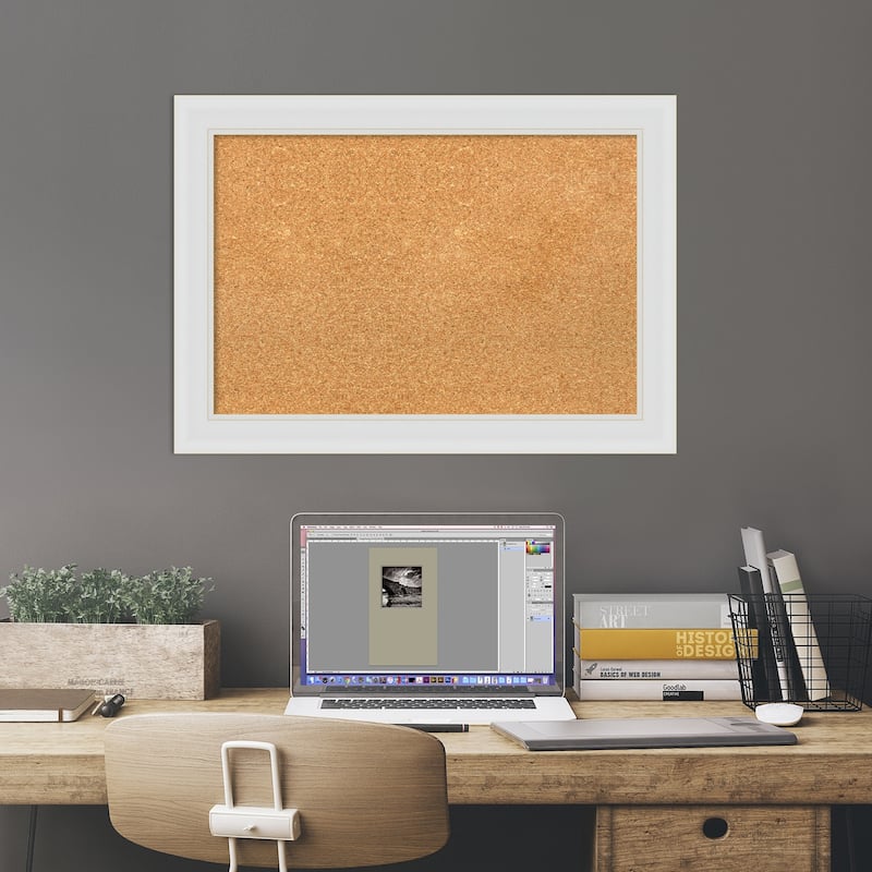 Flair Soft White Narrow Framed Cork Bulletin Memo Board
