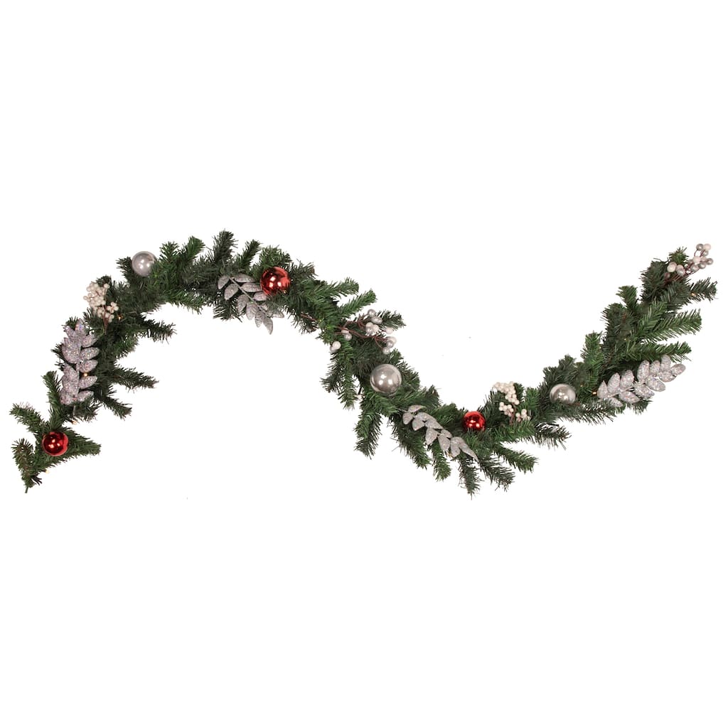 6'x10" Decorated Green Pine Artificial Christmas Garl, Warm White LED