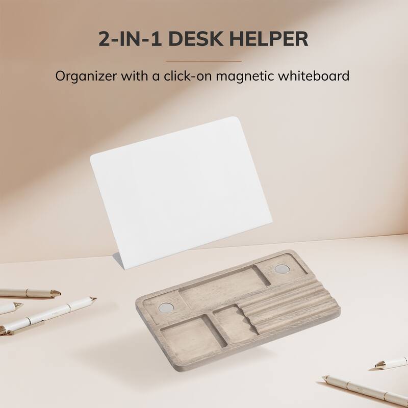 Jani Wooden Desk Organizer with Magnetic Whiteboard - Solid Wood, Hidden Storage & Anti-Skid Base for Home, Office & Workspaces