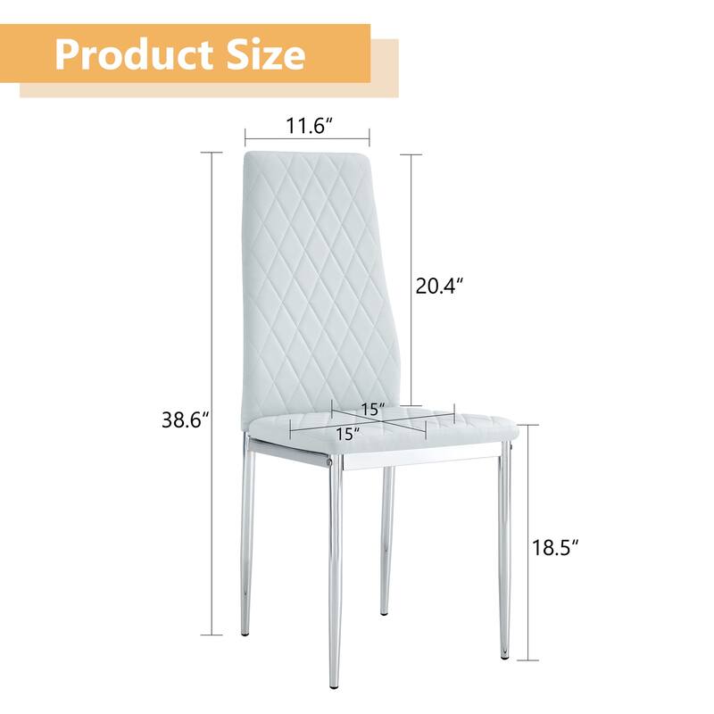 Leather Dining Table Chair Set of 6, High Back Dining Chair, Grid Armless Lounge Chair, Office Chair with C-Shaped Metal Legs