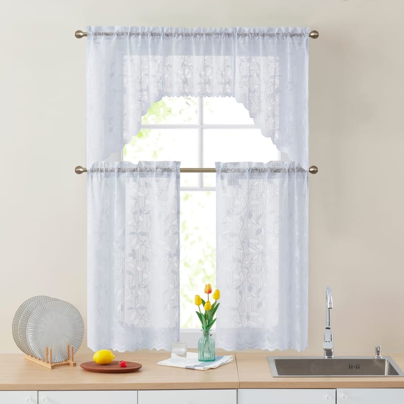 HLC.me Joyce Lace Sheer Kitchen Cafe Curtain Valance for Small Windows, Kitchen & Bathroom - 54 W x 18 L - Single Valance