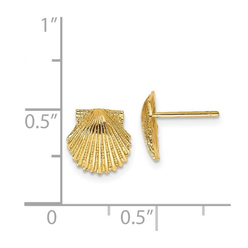 Curata 14k Yellow Gold 9mm Satin Scallop Shell Post Earrings