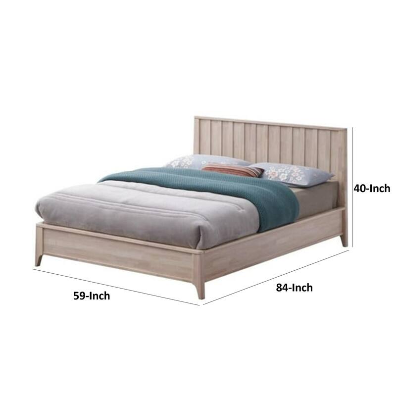 Vasu Full Size Bed, Reeded Headboard, Whitewash Solid Rubberwood