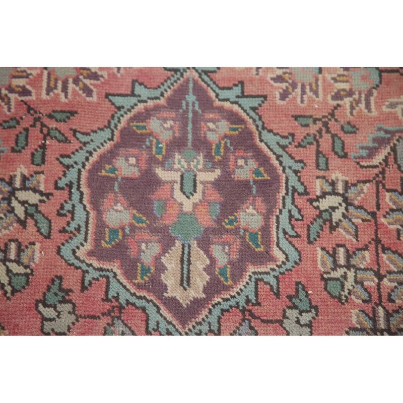 Hand Knotted Oriental 100% Wool Carpet Traditional Floral Pink Tabriz Area Rug - 9' 11'' X 6' 5''
