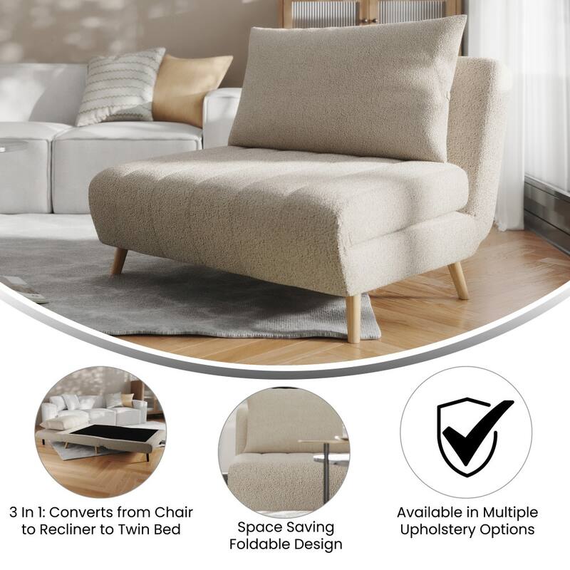 Upholstered Convertible Tri-Fold Chair with Pillow and Hideaway Legs - 75.5"D x 41"W x 30"H