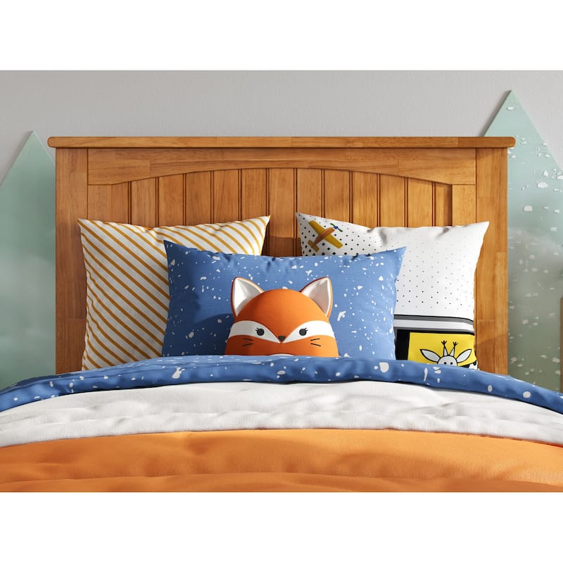 Solid Wood Low Profile Platform Bed - Twin Size, Matching Footboard, Modern Design, Sturdy Slats, Light Toffee Finish