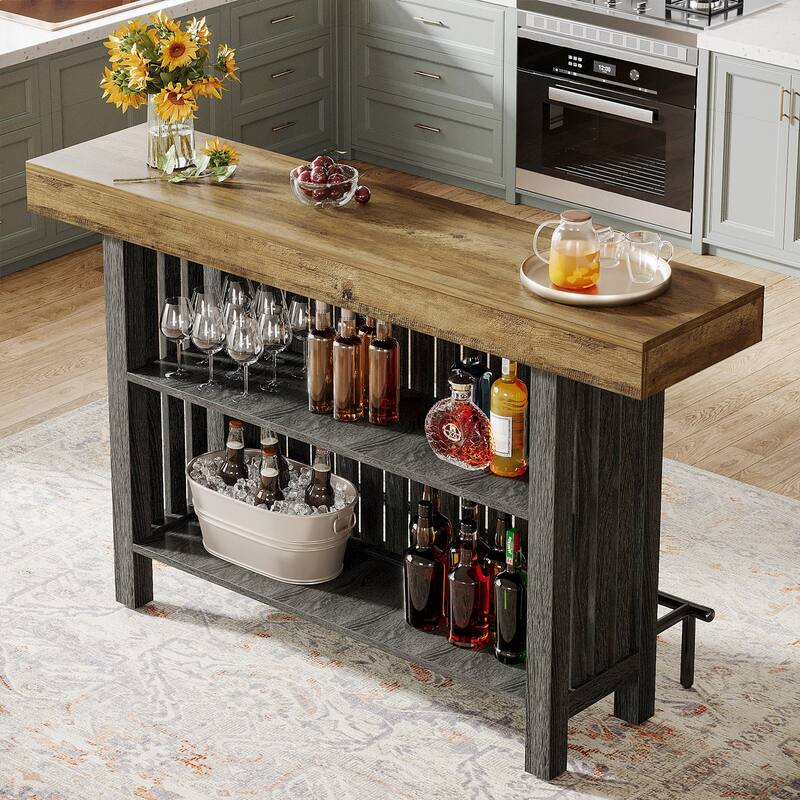 63" Home Bar Unit, Modern 2-Tier Bar Table with Footrest