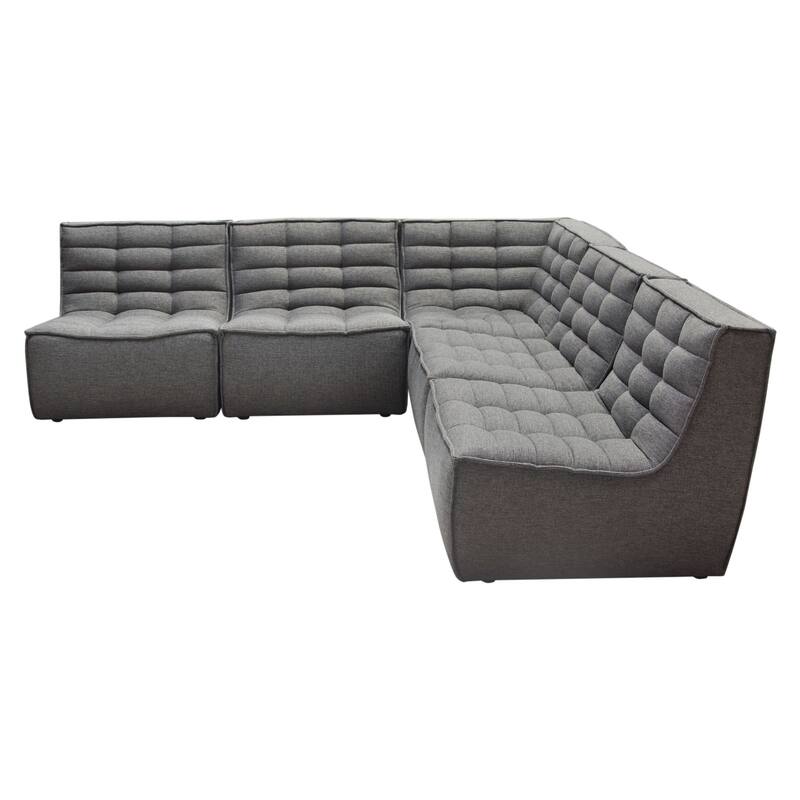 Ema 5pc L Shape Modular Sectional Corner Sofa, Grid Tufted Gray Polyester