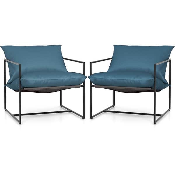 slide 2 of 9, Costway 2PCS Sling Accent Chairs Metal Framed Armchairs with Removable - See Details Navy - See Details