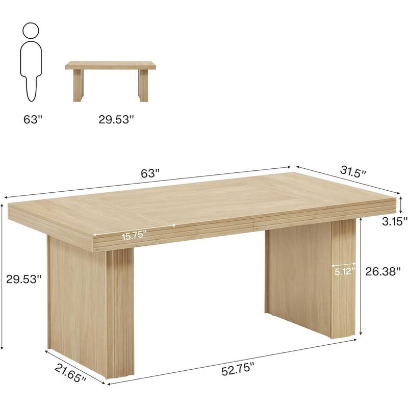 63" Executive Desk, Modern Office Desk with Thickened Desktop and Sturdy Base