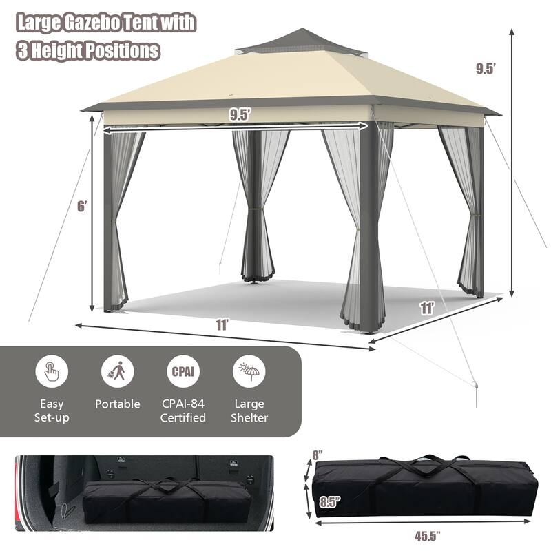 Costway 11'x11' 2-Tier Pop-Up Gazebo Tent Portable Canopy Shelter - See Details