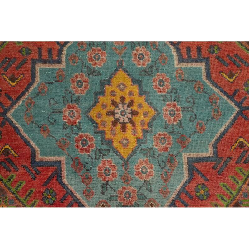 Hand Knotted Oriental 100% Wool Carpet Traditional Geometric Oranges & Rust Ardebil Runner Rug - 13' 9'' X 3' 11''