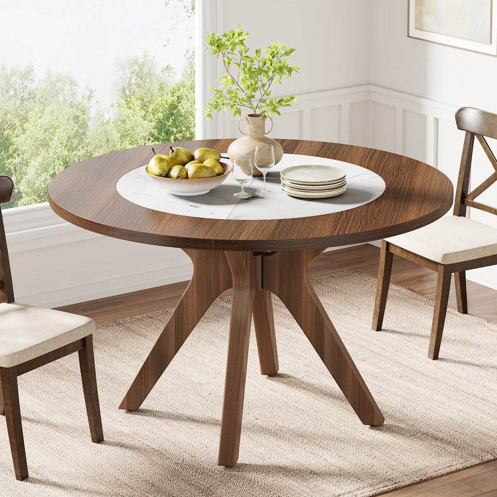 Round Dining Table Wood Circle Dinner Table for Kitchen Dining Room