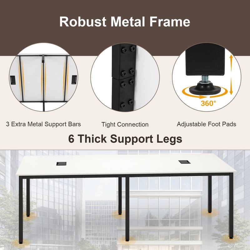 Engineered Wood Conference Table for 10 with Cable Grommets and Metal Frame