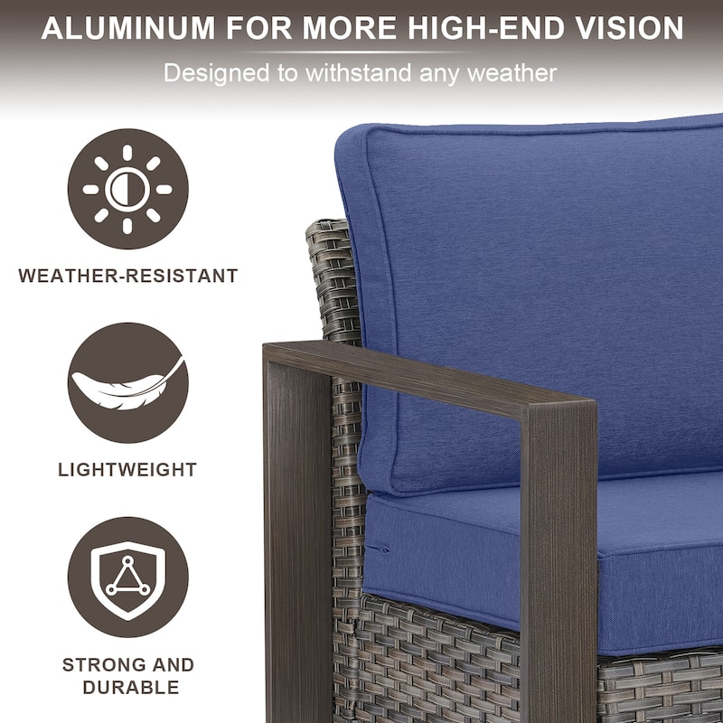 Gymojoy 7 Pieces Patio Sofa with Rattan Swivel Rocking Chair Ottomans Outdoor Conversation Set