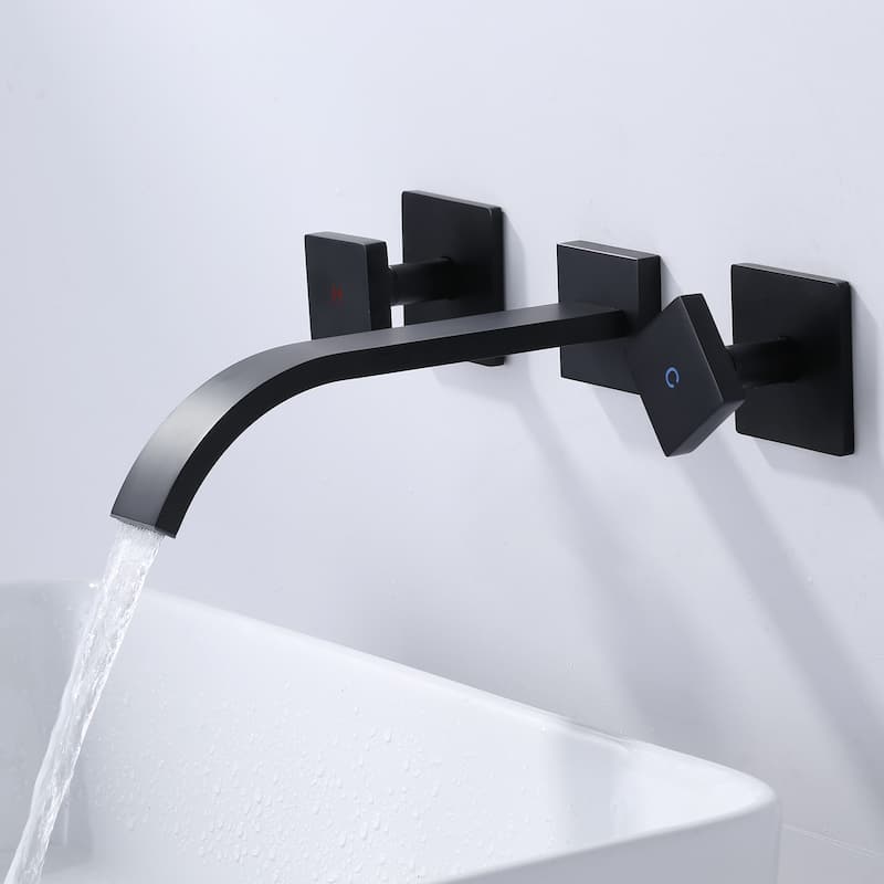 WOWOW Double Handle Wall Mounted Waterfall Bathroom Faucet