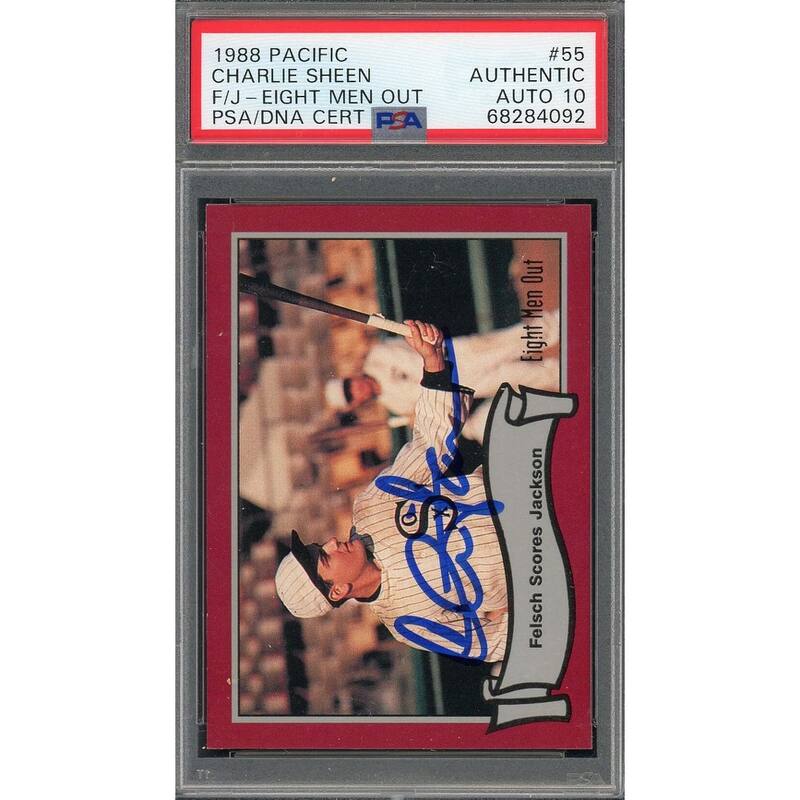 Charlie Sheen 1988 Pacific Eight Men Out Signed Card #55 Auto PSA 10 68284092 - 8'6" x 11'6"