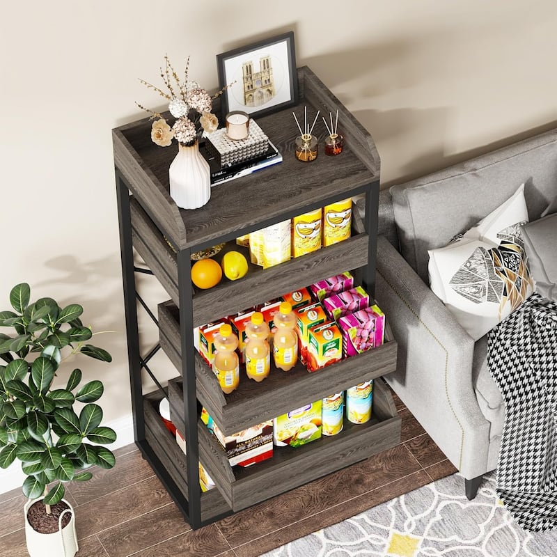23.6'' W Fruit and Vegetable Wood Storage Rack, 5-Tier Pull-Out Snack Stand Fruit Basket Stand