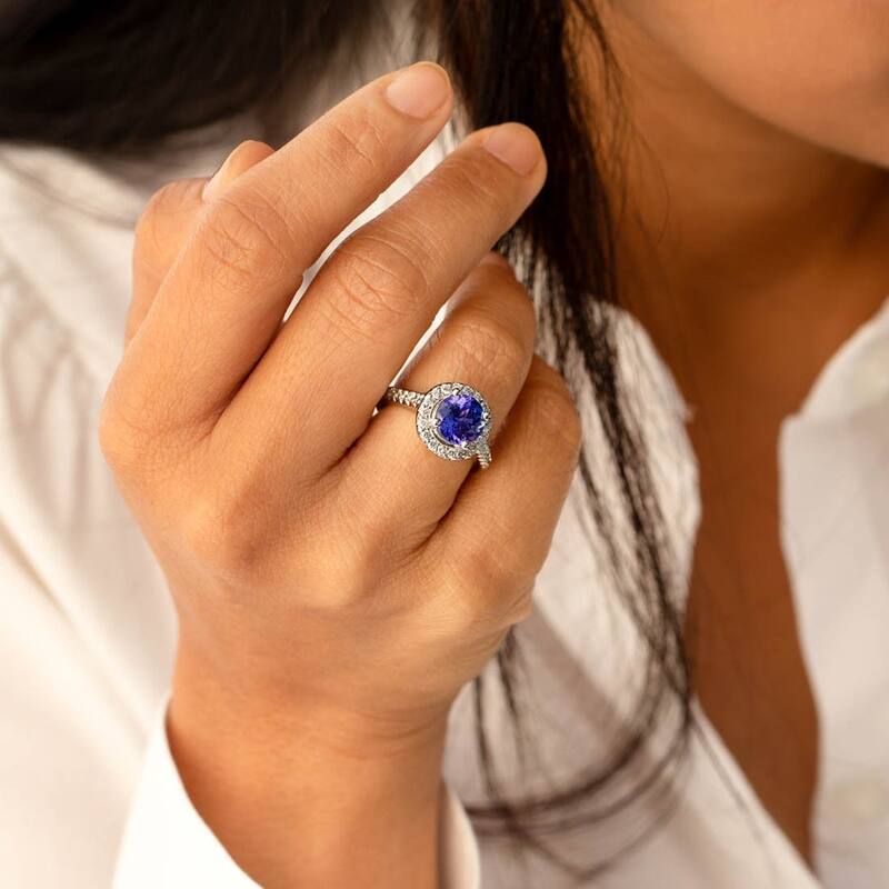 2.56 ct Tanzanite Round and Diamond Ring in 14k White Gold
