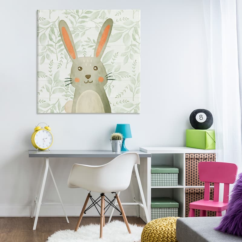 Stupell Whimsical Bunny on Florals Canvas Wall Art Design By Kim Allen