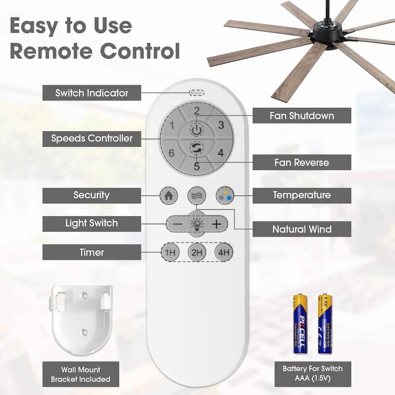 65" Farmhouse Gold Plywood Indoor Large Ceiling Fan with Light and Remote