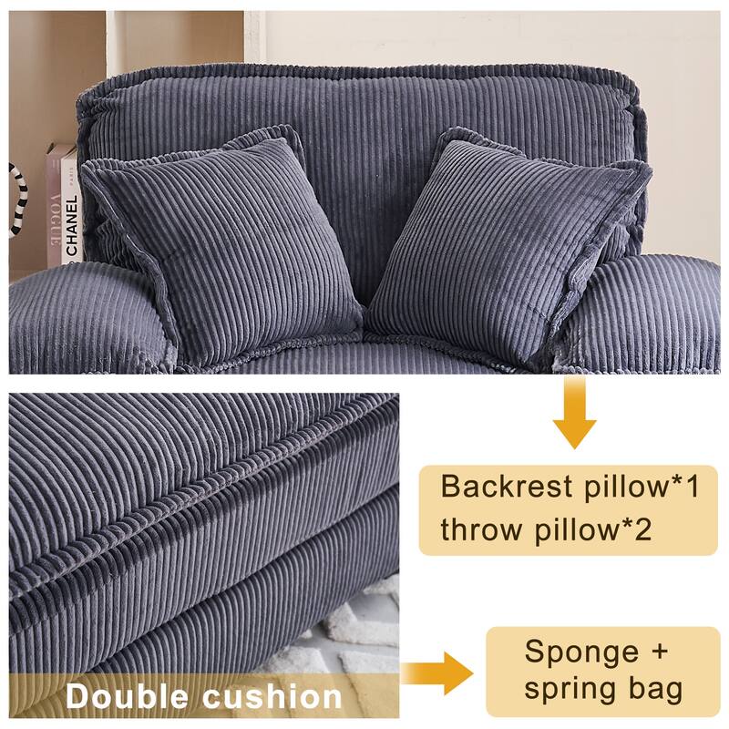 46.8Inch Corduroy single sofa With 2 toss pillows and a ottoman ,Comfy Sofa- Deep Seat Couch for Living Room