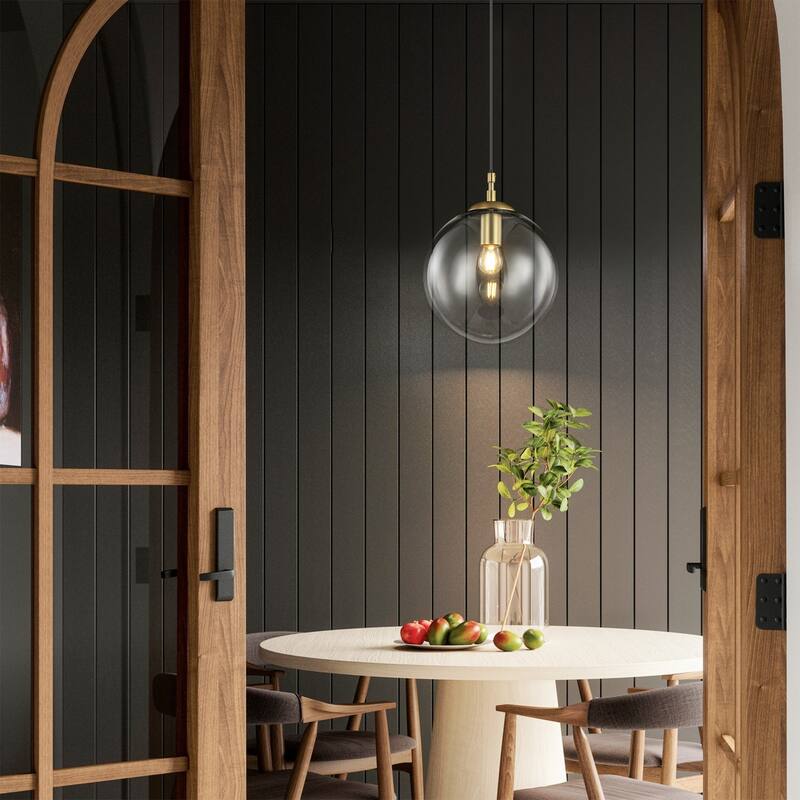 1-Light Modern Gold Dome Orb Pendant Island Light with Clear Glass Globe Bubble Shade