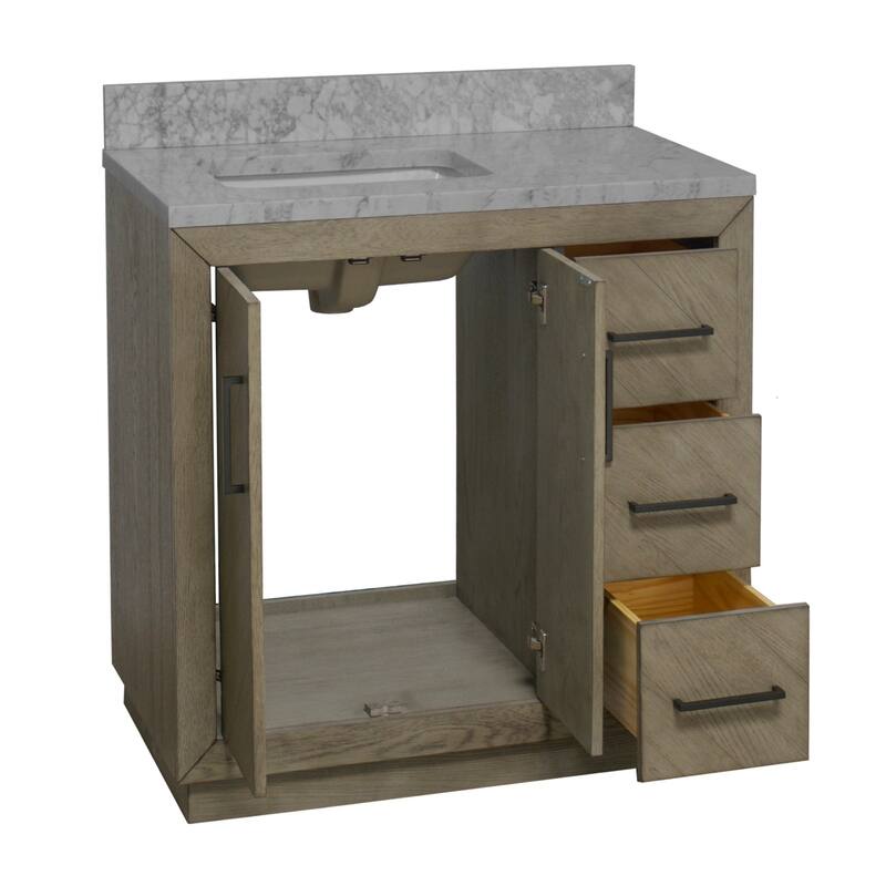 KitchenBathCollection Peyton 36" Bathroom Vanity with Carrara Marble Top