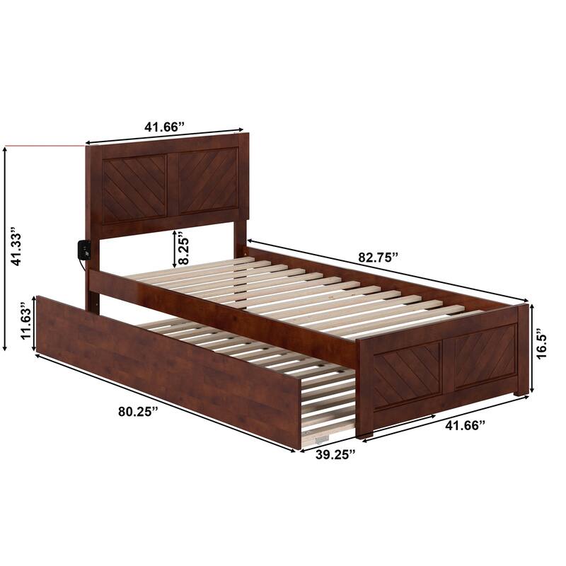 Rustic Twin XL Bed with Trundle & Footboard - Platform Bed Frame, Walnut Finish