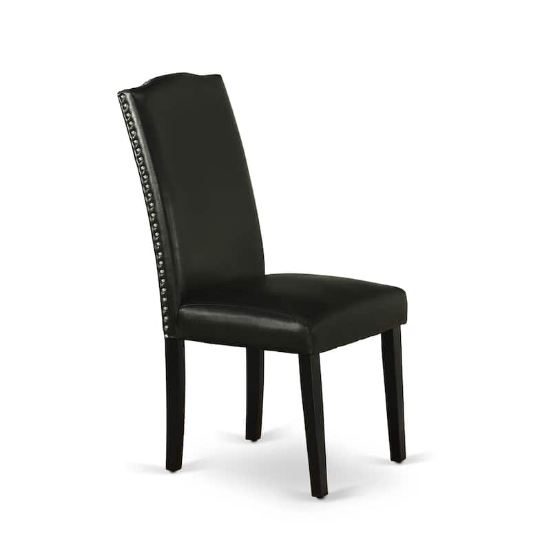 East West Furniture Dining Set- a Dining Table and Black Pu Leather Parson Chairs, Wire brushed Black.(Pieces Options)