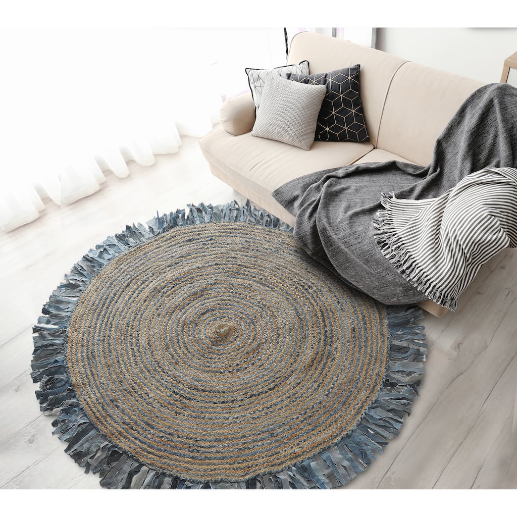 Bera Boho Braided Fringed Jute Indoor Area Rug by Sevita