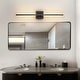 preview thumbnail 25 of 119, 1-Light Black/ Gold/ Nickel Modern Long Linear Strip Wall Sconce Dimmable LED Bathroom Vanity Light Rectangular backplate/W:27.5'' - Black