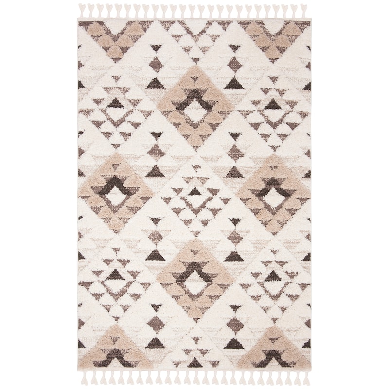 SAFAVIEH Moroccan Tassel Shag Kobi 2-inch Thick Rug - 2'3" x 4' - Ivory/Brown