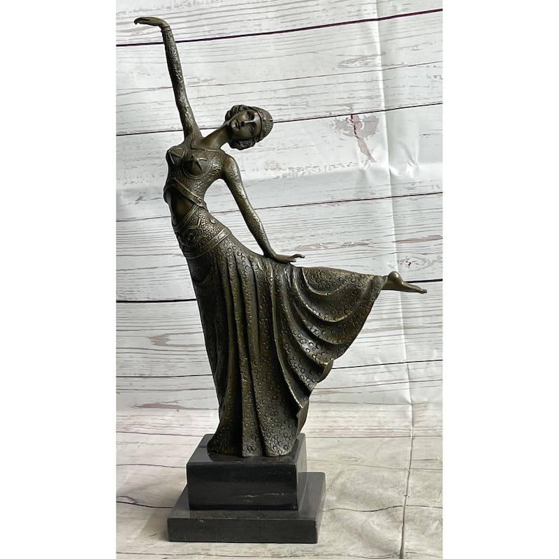 Chiparus Arabesque Dancer Bronze Sculpture Statue Figure On Marble Base Art Deco Decor